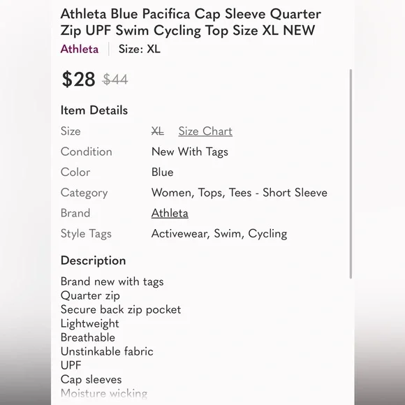 Athleta Pacifica Cap Sleeve 1/4 Zip Athletic Top in Blue Size S - Picture 8 of 8